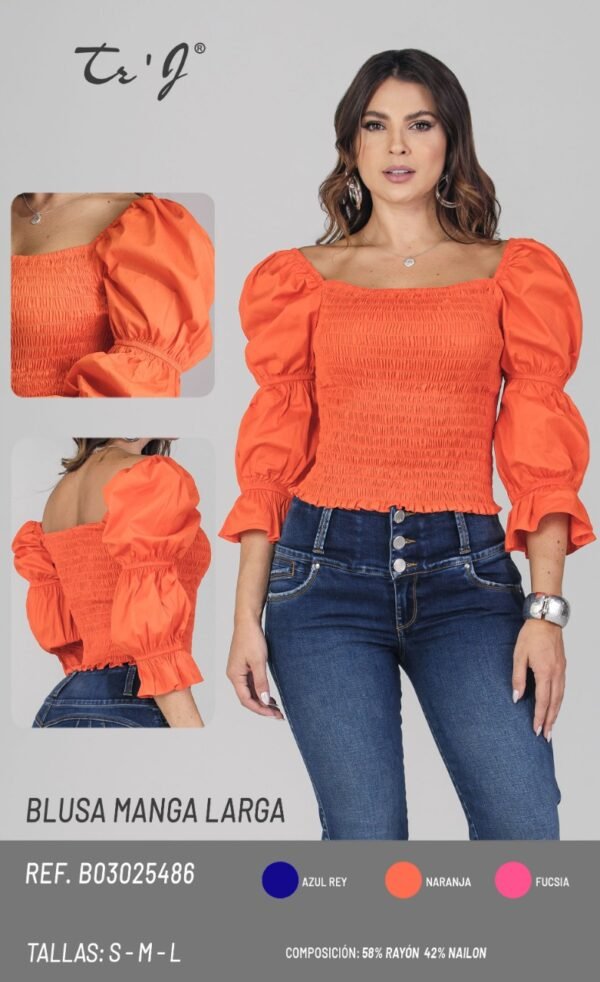 Blusa-B03025486 (1) Blusa Manga Larga Nido de Abeja 97% Algodón – Confort Premium y Estilo Atemporal