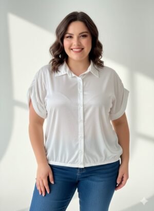 Blusa-P03024595-5 Blusa manga corta satinada con botones a tono sporty chic