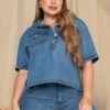 Blusa manga corta en tencel plus size