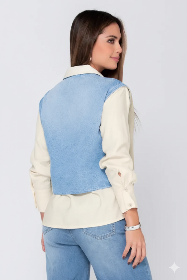 Camisa manga larga híbrida efecto chaleco cuello clásica  silueta semi holgada sin elongación