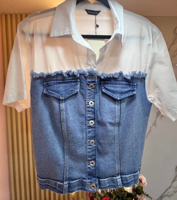 Camisa manga corta casual en denim combinado