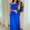 Conjunto-C6557 (1) Conjunto 2 Piezas Azul Rey Satinado Stretch con Herraje Dorado – Elegancia que Impacta