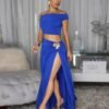 Conjunto-C6557 (4) Conjunto 2 Piezas Azul Rey Satinado Stretch con Herraje Dorado – Elegancia que Impacta
