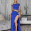 Conjunto-C6557 (6) Conjunto 2 Piezas Azul Rey Satinado Stretch con Herraje Dorado – Elegancia que Impacta