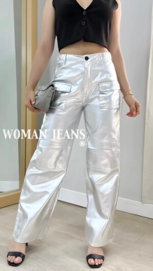 Jean Wide Cargo Metalizado Plata – Estilo Urbano y Moderno