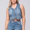 Chaleco Denim Sculpt – Estructura & Espalda Cruzada que Define Tu Estilo