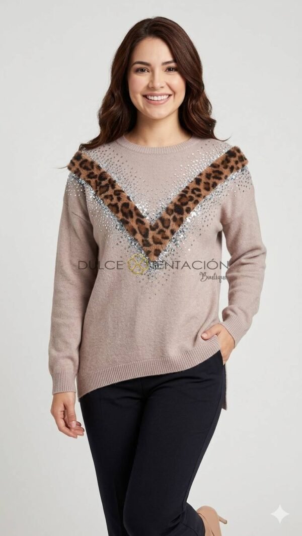 Sueter-2005-PLR(1) Abrigo Wild Glam – Animal Print con Brillo que Impacta