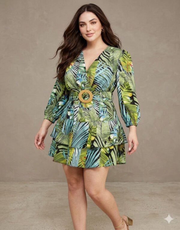 Vestido Corto-34660D (2) Vestido Tropical Fresh – Corte Corto que Estiliza en Verde