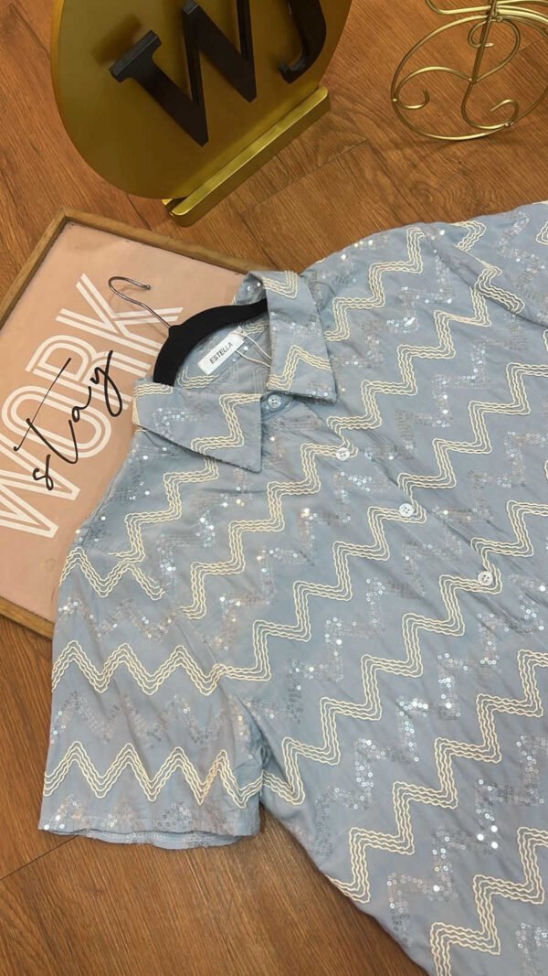 Camisa-B939-CEL (3) Camisa Sky Shine Knit - Estilo Fresh Glam