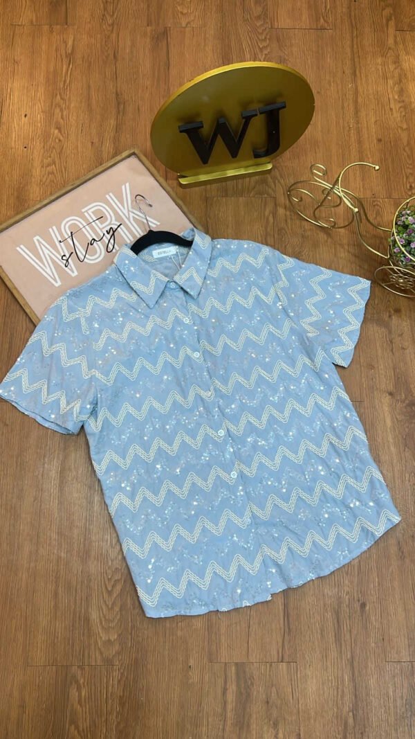 Camisa-B939-CEL (4) Camisa Sky Shine Knit - Estilo Fresh Glam
