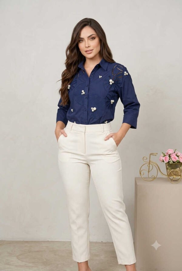 Camisa-Pastel-LP3250-AZO (1) Camisa Midnight Pearl Knit - Estilo Glam Artisan