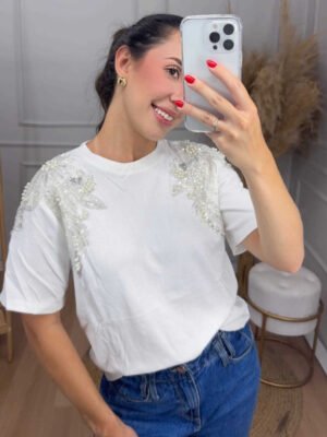 Camiseta-2073-IVO (1) Camiseta Pearl Glow Ivory - Estilo Glam Couture