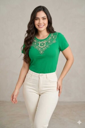 Camiseta-C309-VER (1) Camiseta Emerald Pearl - Estilo Elegant Bloom