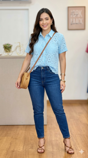 Camisa Sky Eyelet - Estilo Fresh Romance