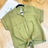 Camisa Olive Breeze Knot - Estilo Natural Chic