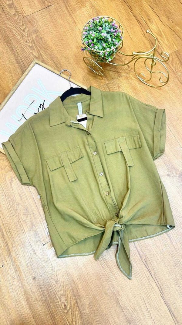 Camisa Olive Breeze Knot - Estilo Natural Chic