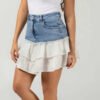 Colección Riviera Chic – Falda Corta Mix Denim & Ojalillo
