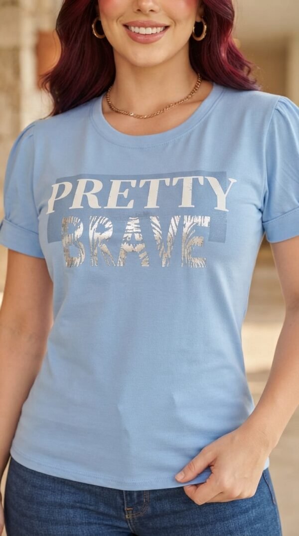 Camiseta Azure Glow - Casual Elegante con Manga Princesa y Pedrería