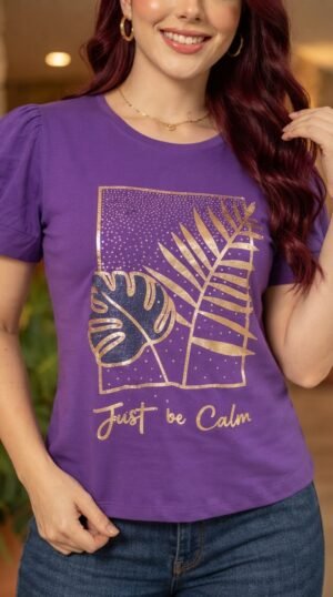 Camiseta Golden Muse - Casual Elegante con Manga Princesa
