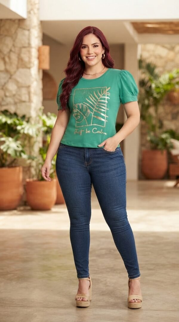 Camiseta Golden Muse - Casual Elegante con Manga Princesa