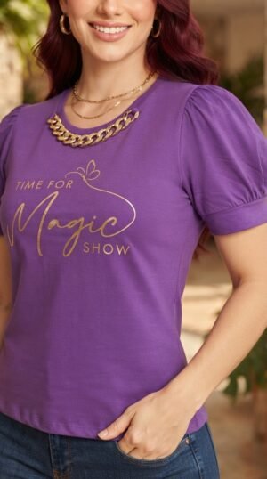 Camiseta Magic Hour - Casual Elegante con Manga Princesa y Cadena