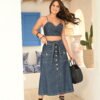 Falda Larga Aura Denim – Abotonada Regular Fit