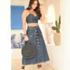 Falda Larga Aura Denim – Abotonada Regular Fit