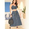 Falda Larga Aura Denim – Abotonada Regular Fit