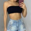 Short Denim Glam - Sexy Destroyer con Pedrería y Perlas Azul Claro
