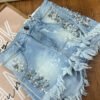 Short Denim Glam - Sexy Destroyer con Pedrería y Perlas Azul Claro