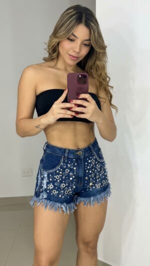 Short Denim Glam - Sexy Destroyer Azul Medio