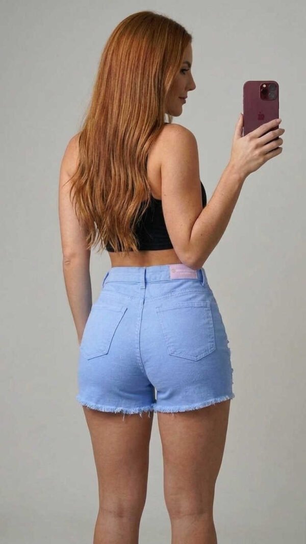 Short Denim Lilac Rebel - Tiro Alto Slim Fit